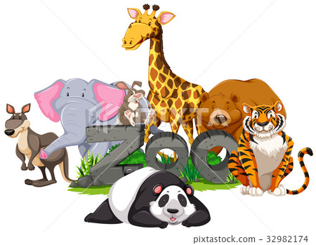 Wild animals around the zoo sign 32982174