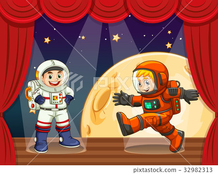 Two astronauts walking on stage Two astronauts walking on stage 32982313
