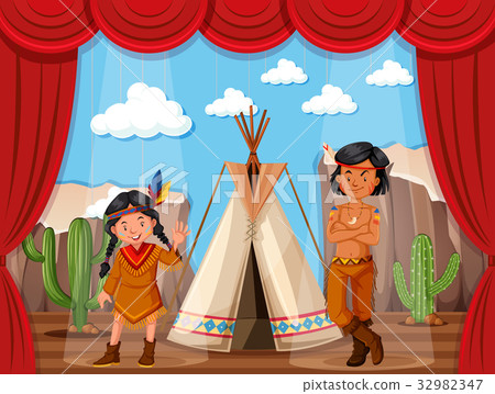 Native americans roleplay on stage 32982347