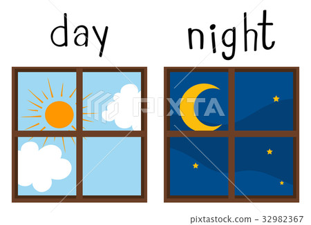 Opposite wordcard for day and night - Stock Illustration [32982367] - PIXTA