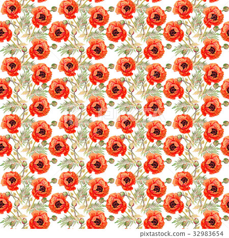 Wildflower poppy flower pattern in a watercolor Wildflower poppy flower pattern in a watercolor 32983654