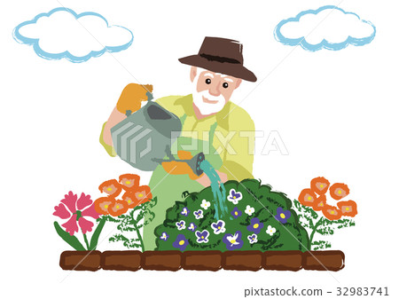 Men watering flowers Men watering flowers 32983741