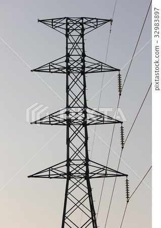 Power Transmission Line with Yellow sky Power Transmission Line with Yellow sky 32983897