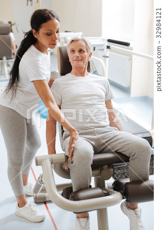 Positive delighted pensioner following his Positive delighted pensioner following his 32984121
