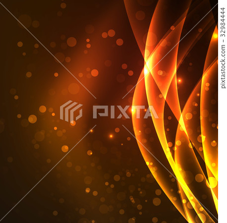 Energy lines, glowing waves in the dark, vector 32984444