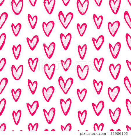 Ink hand drawn seamless pattern with hearts doodle 32986195
