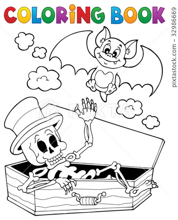 Coloring book skeleton and bat Coloring book skeleton and bat 32986669