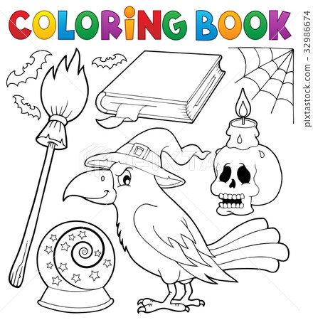 Coloring book witch crow theme Coloring book witch crow theme 32986674