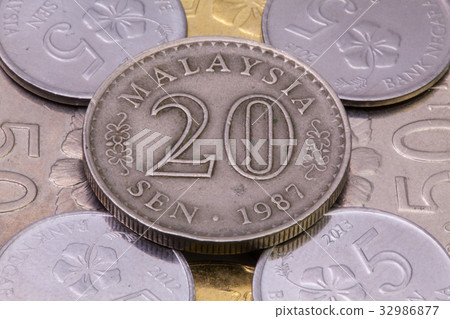 Detail of different Malaysian ringgit coins Detail of different Malaysian ringgit coins 32986877
