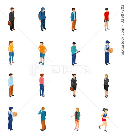 Cool isometric people of different professions by  32987202