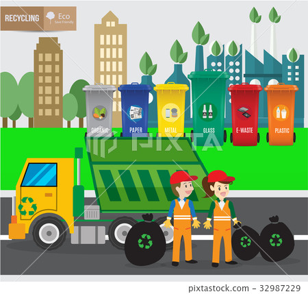 Waste recycing infographic and ecology recycle. 32987229