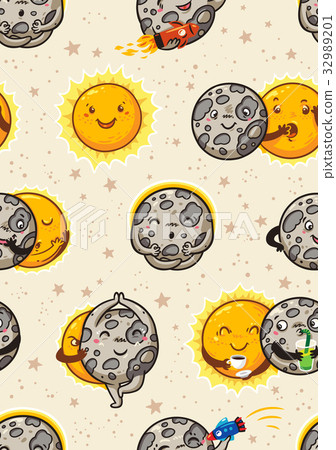 Cute moon practice of yoga. Solar eclipse seamless 32989201
