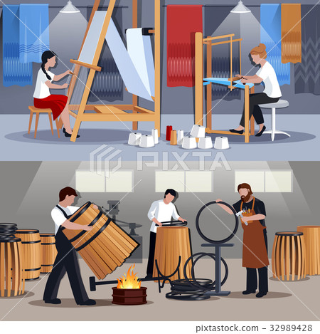 Craftspeople Weavers And Coopers Flat Banners  32989428