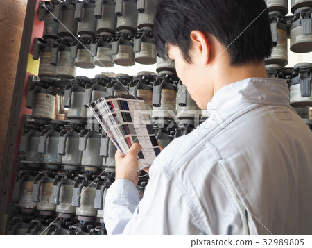 Painting a color sample of automobile paint Painting a color sample of automobile paint 32989805