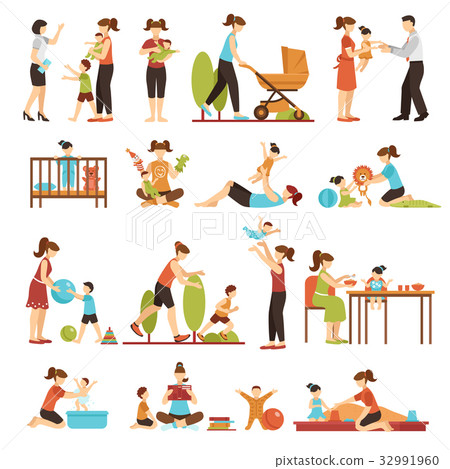 Babysitter Flat Set Of Decorative Colored Icons 32991960