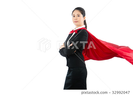 office lady with fluttering red cape 32992047