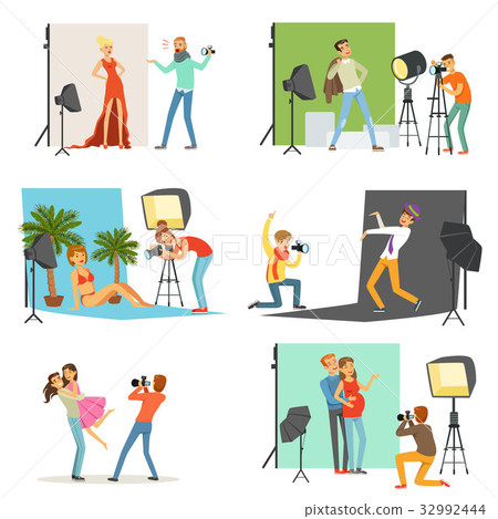 Photo studio set, photographers taking pictures of 32992444