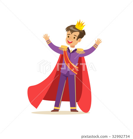Cute boy prince in a golden crown, purple costume 32992734