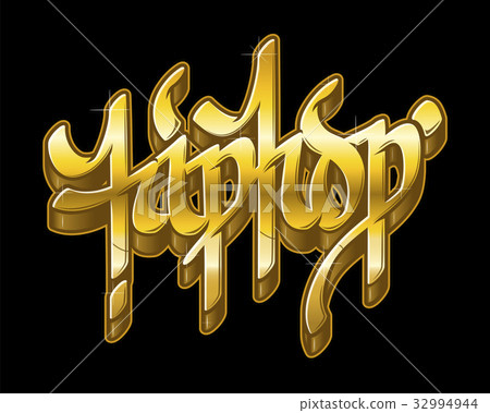 Hip-Hop in golden graffiti style. Vector text. Hip-Hop in golden graffiti style. Vector text. 32994944