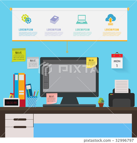 Desk in office infographic. Desk in office infographic. 32996797