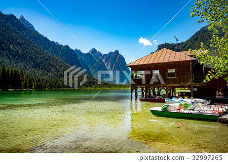 Lake Dobbiaco in the Dolomites, Italy 32997265