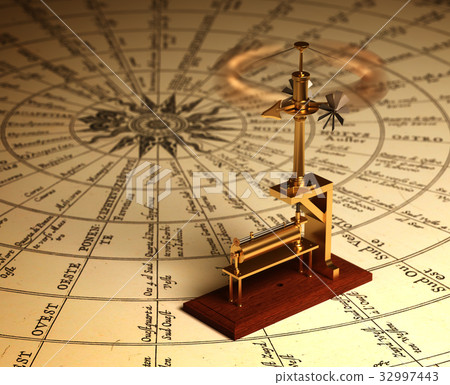 Rotating Anemometer On Map Of The Winds 32997443