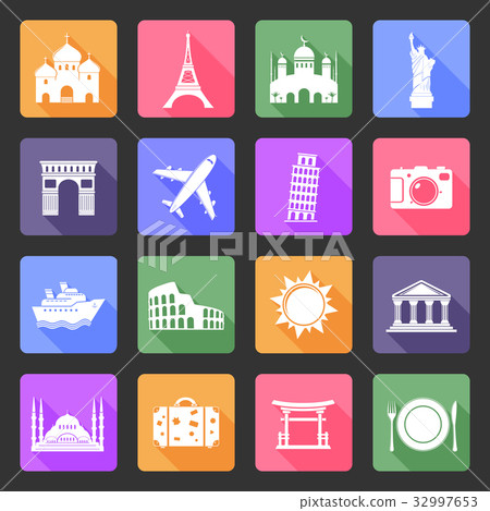 Travel and landmarks flat icons 32997653