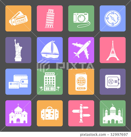Travel & Landmarks flat icons set 32997697