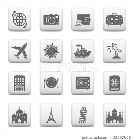 Web buttons, Travel and Landmarks icons 32997698