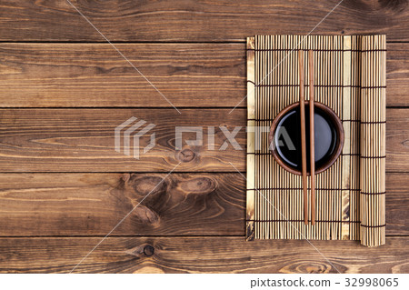 Mat for sushi. Top view with copy space Mat for sushi. Top view with copy space 32998065