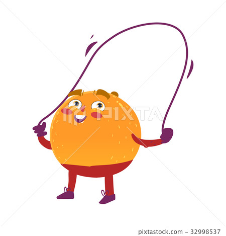 Funny smiling orange character with jumping rope 32998537