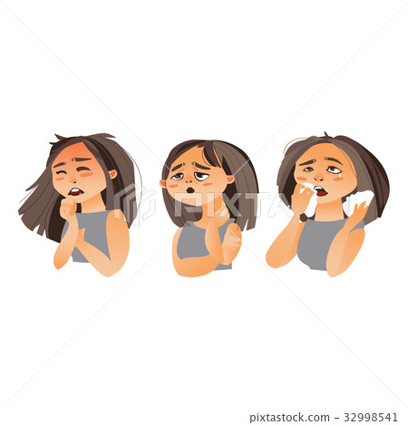 Woman having flu - fatigue, runny nose, cough Woman having flu - fatigue, runny nose, cough 32998541