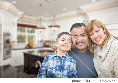 Young Mixed Race Family Having in Beautiful Custom Kitchen 32998977