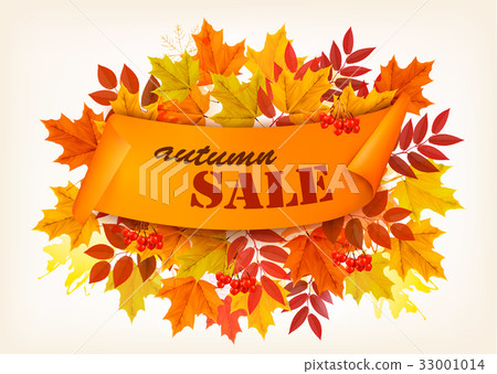 Autumn Sale Banner With Colorful Leaves. Vector - Stock Illustration ...