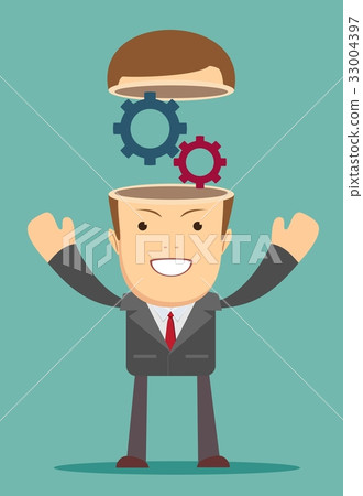 Open minded man with cogwheel inside. Open minded man with cogwheel inside. 33004397
