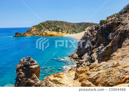 Famous beach at Vai with beautiful palm forest 33004466