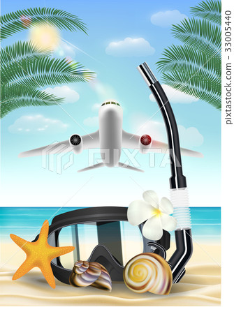 airplane flying to beach for diving travel  33005440