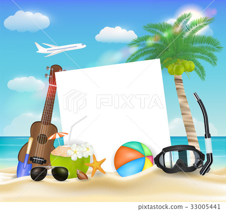 paper ball glasses diving mask ukulele on beach paper ball glasses diving mask ukulele on beach 33005441