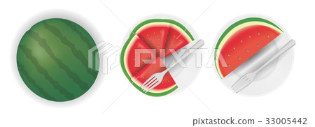 watermelon cut slice on a dish with fork 33005442
