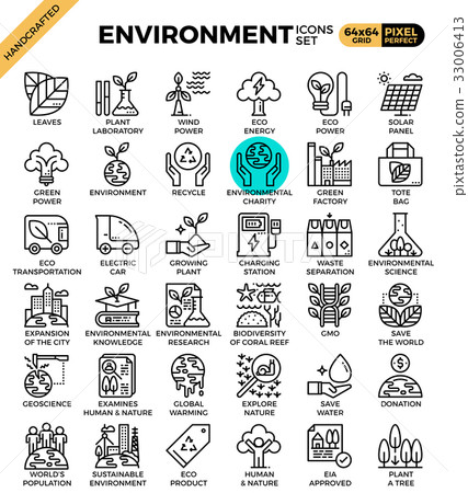 Environment & eco concept detailed line icons Environment & eco concept detailed line icons 33006413