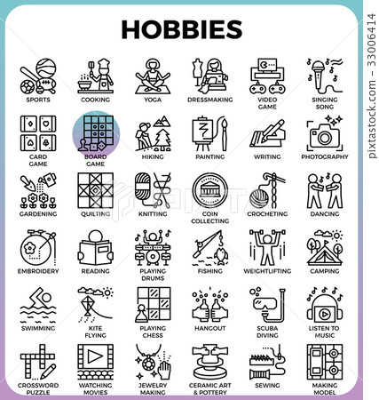 Hobbies and interest detailed line icons Hobbies and interest detailed line icons 33006414