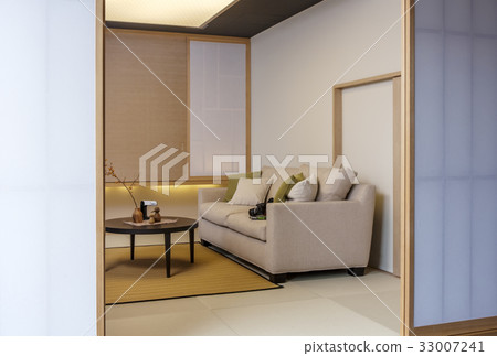 Japanese room and sofa Japanese modern image Japanese and Western fusion image material 33007241