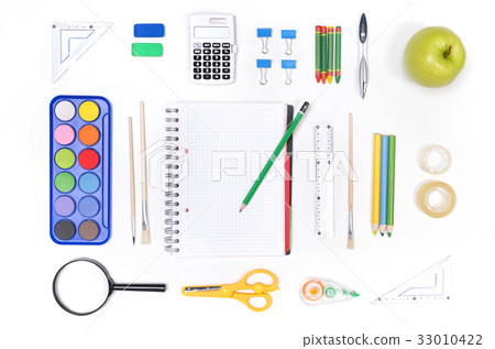 School supplies on white background School supplies on white background 33010422