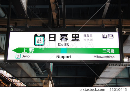 常磐線日暮里站（JJ02）（東京都荒川區）的車站名稱顯示板 33010443