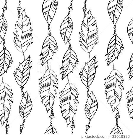 Hand drawn seamless pattern with feathers, vector 33010553