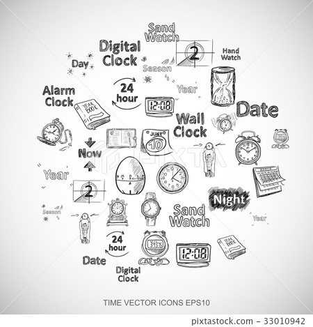 Black doodles Hand Drawing Time Icons set on White 33010942