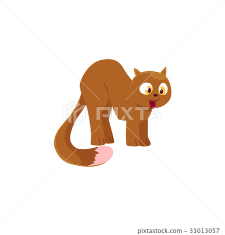 comic style brown domestic cat with bushy tail-圖庫插圖 [3301305