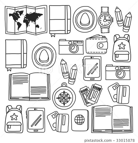 Vector doodle set with travel icons Adventure Vector doodle set with travel icons Adventure 33015878