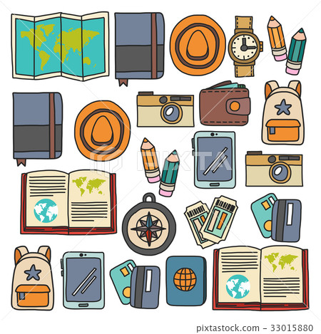 Vector doodle set with travel icons Adventure 33015880