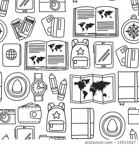 Vector doodle set with travel icons Adventure 33015887